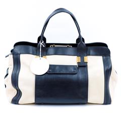 CHLOÉ BEIGE BLACK LEATHER COLORBLOCK LARGE ALICE SATCHEL TRAVEL BAG GIFT IDEA